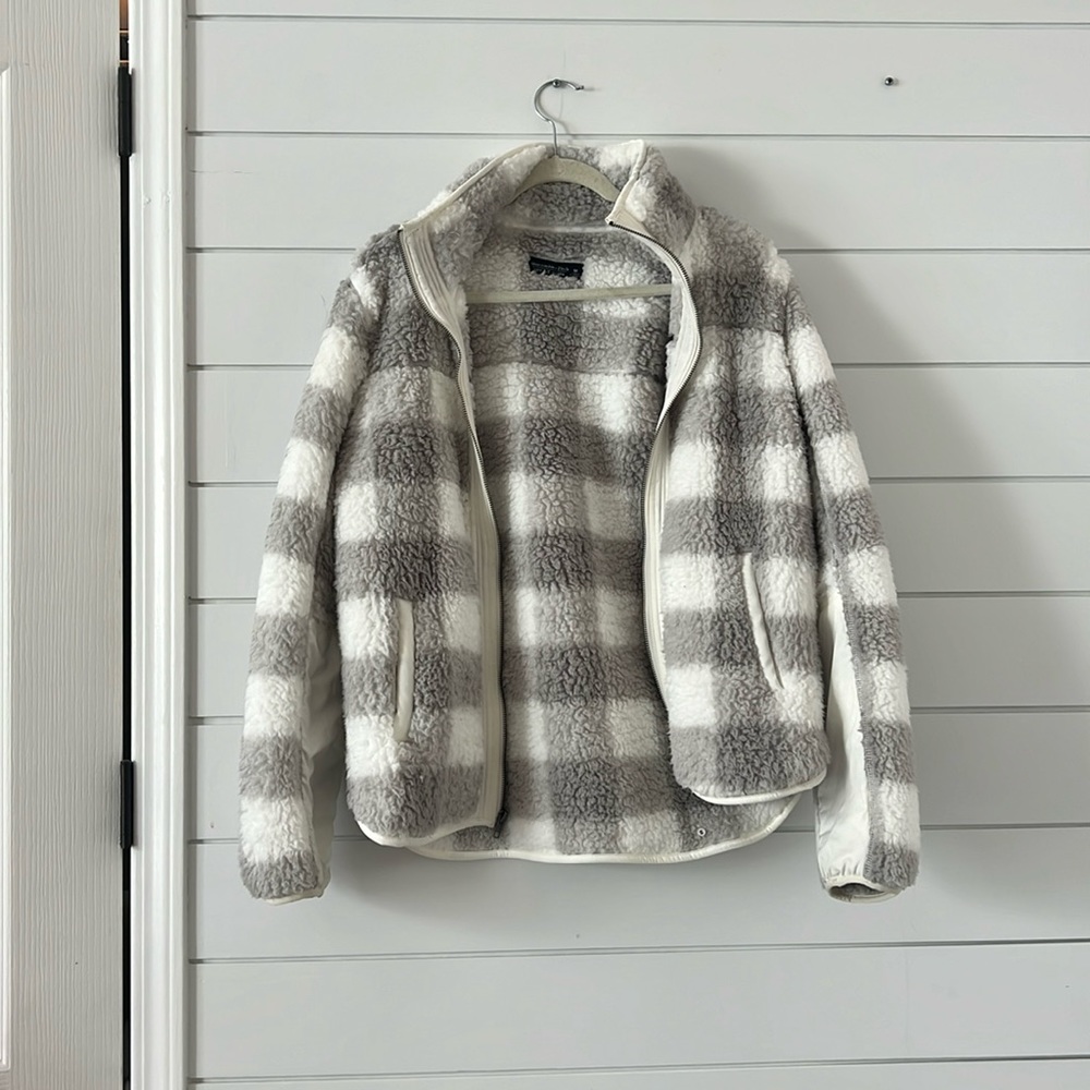 Abercrombie Buffalo Plaid Full Zip Sherpa Jacket